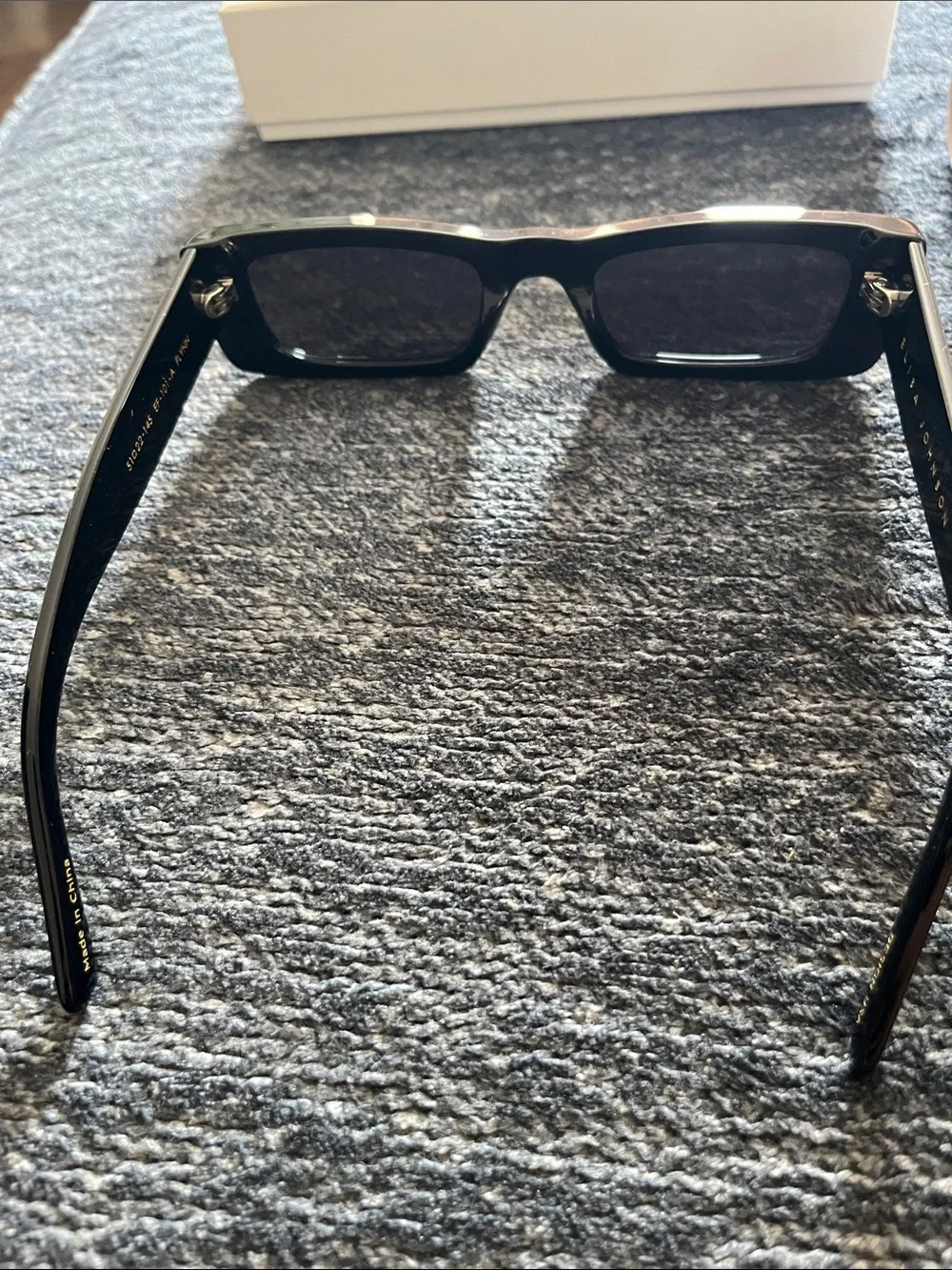 Black Rectangular Women's Sunglasses with White Case